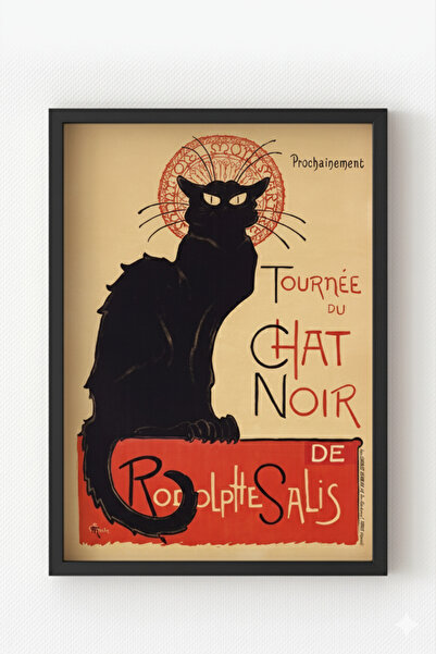 MIOVI Siyah Ahşap Çerçeveli Le Chat Noir Poster – Klasik Fransız Sanat Kedi D...