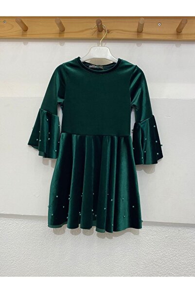 Ugly Duck 04-12 Years Old Pearl Velvet Dress - Green