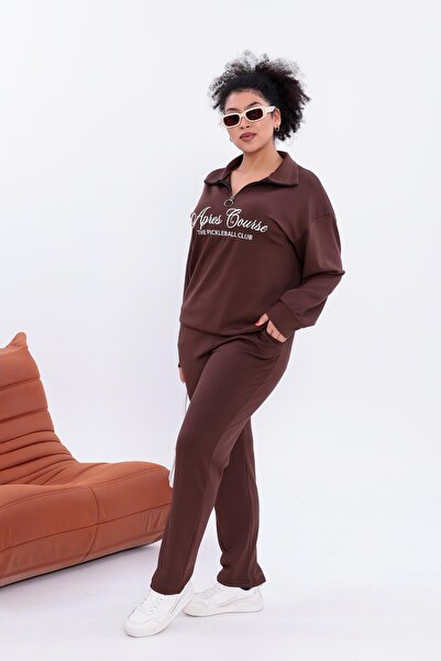 Siyezen Plus Size Modal Fabric Comfortable Set with Text Embroidery on the Front