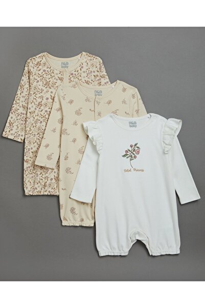 R&B Multi Girl's 3 Pack Printed Rompers