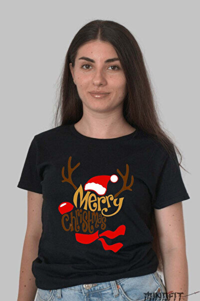 GILDAN Tricou De Craciun Merry Christmas Cu Coarne Si Caciula Dama