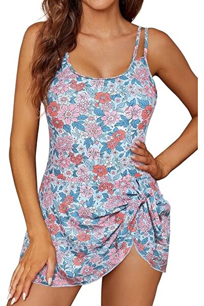 Dotail SHEKINI one-piece swimsuit, size 3XL, dress style, deep neckline, floral pattern, cut-out back