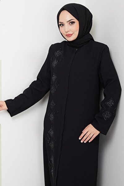 hafsamina Δερμάτινο Κεντημένο Φεράζ Μαύρο HM2849