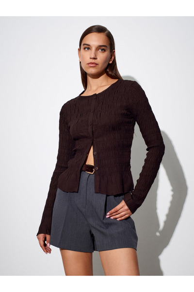 Dilvin 50926 Buttoned Gipeli Top-Dark Brown