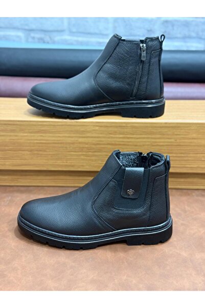 UMUT AYAKKABI Genuine Leather Large Size Orthopedic Fur Men's Boots