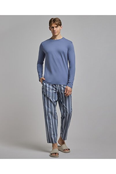 R&B Blue Men's Striped Pyjama Set