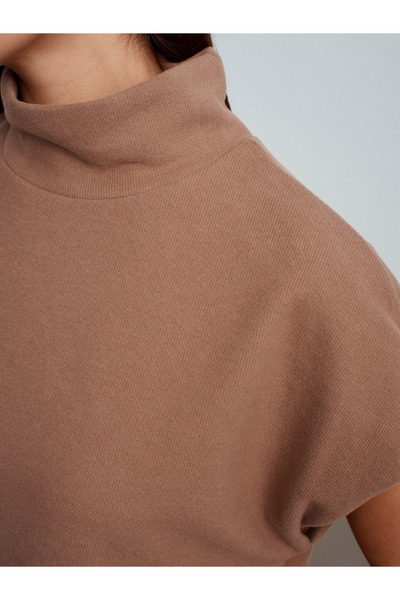 Dilvin 32148 Mock Neck Knitted Top-Mink