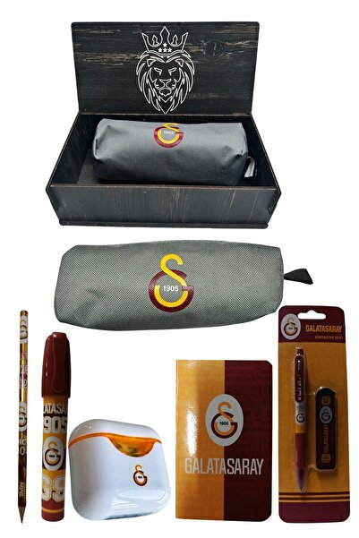 Galatasaray Original Licensed White Air Pencil Sharpener Wooden Boxed Stationery Set of 6