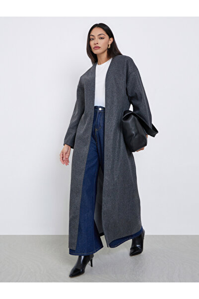 Styli عباية رمادية مفتوحة من الأمام بمظهر صوف