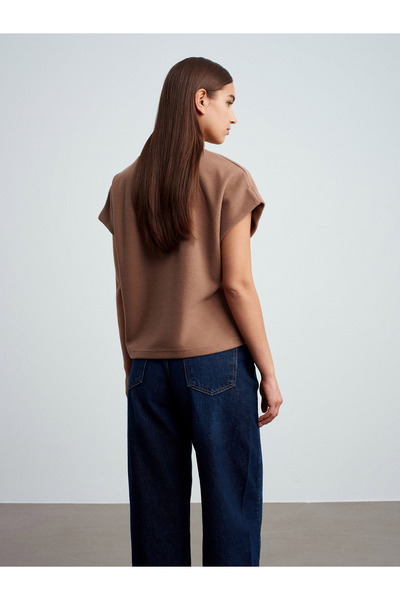 Dilvin 32148 Mock Neck Knitted Top-Mink