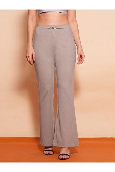 Globus By Styli Beige Stretchable Metal Buckle Workwear Treggings