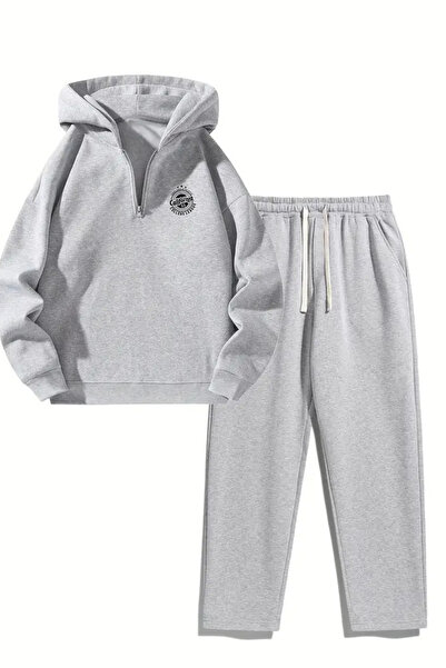 CLAYES Unisex Oversized Zippered Hooded Sweatpants Joger - California Logo Printed Sweatpants Set