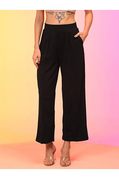 Globus By Styli Women Black Pleated Wide Leg Trousers