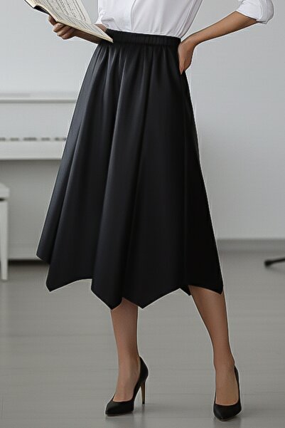 Chiccy Black Slim Elastic Waist Casual Faux Leather Woven Skirt 80 66