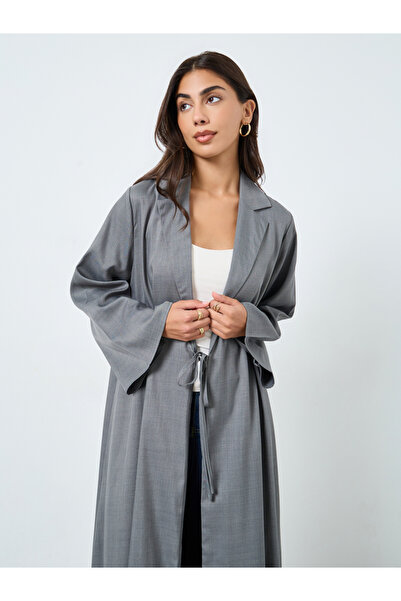 Styli Melange Collar Winter Abaya with Tie-Up Detail