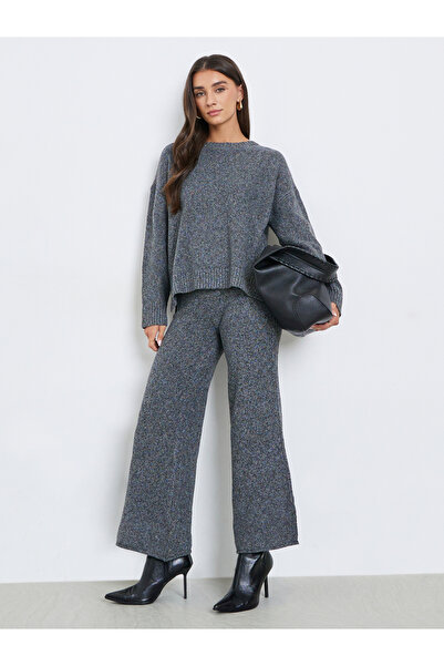 Styli Charcoal Wide Leg Flat Knit Pants