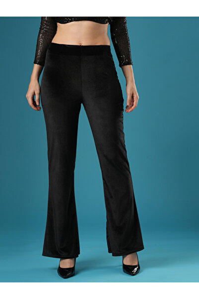 Globus By Styli Black Velvet Look Stretchable Flared Treggings