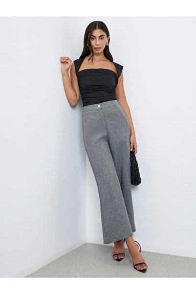 Styli Grey High Rise Wide Leg Trousers
