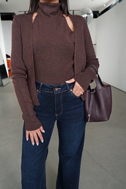 Özge Özgenç Self-Made Turtleneck Body Detailed Knitwear Cardigan