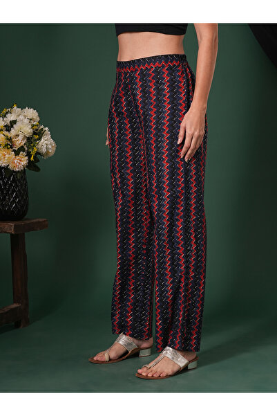 Globus By Styli Blue Cotton Striped Ethnic Parallel Trousers