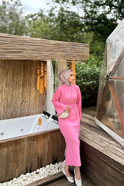 MY QILAM Women's Tie-Up Knitwear Dress Oversized Wide Sleeve (Fits Size S/M/L)