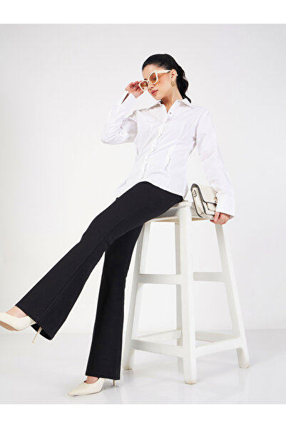 Sassafras By Styli Women Black Solid High Rise Flared Pants