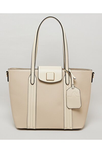 R&B Beige Women's Solid Tote Bag