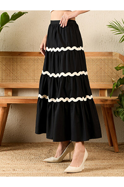 Uptownie By Styli Black Ric-Rac Tiered Maxi Skirt