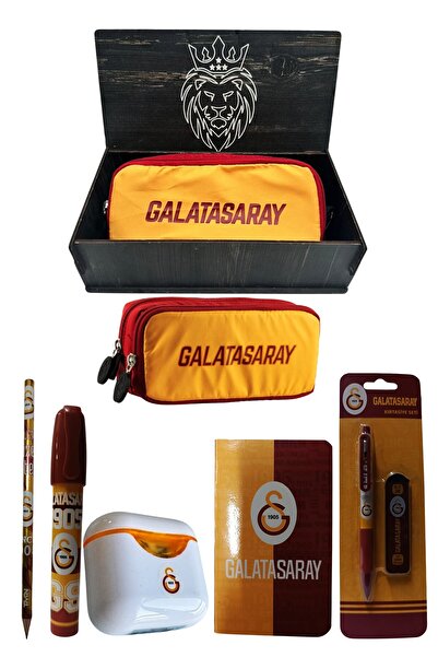 Galatasaray Original Licensed White Air Pencil Sharpener Wooden Boxed Stationery Set of 6