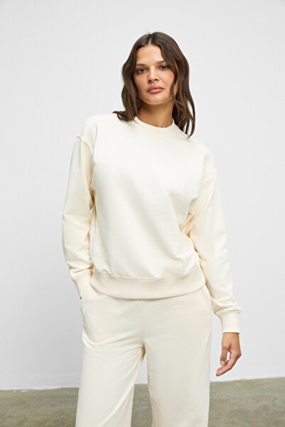 ETHIQUET Anselma Women's Organic Cotton Regular Elastic Waistband Double Pocket Wide Leg Vanilla Bottom-Top t