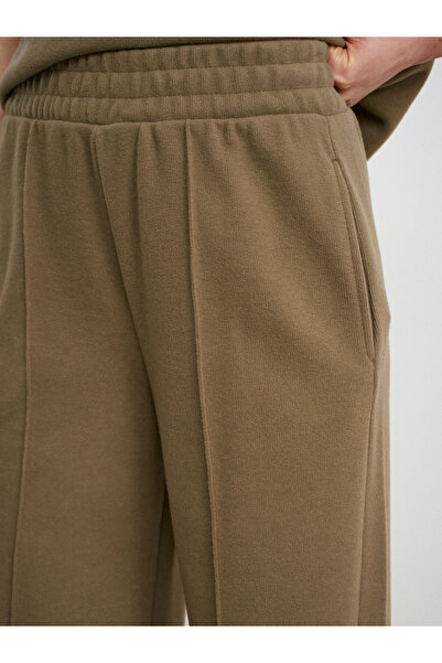 Dilvin 71927 Elastic Waistband Stitching Detail Loose Sweatpants-Light Khaki