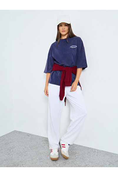 Styli بنطال قصة مريحة الأبيض مع رباط