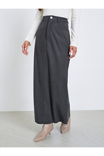 Styli Corduroy Maxi Skirt with Back Slit