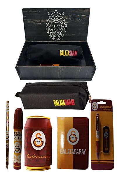 Galatasaray Original Licensed Red Box Pencil Sharpener Wooden Boxed 6-Piece Stationery Set