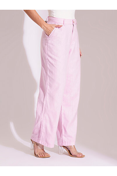 Globus By Styli Light Pink Cotton High-Rise Wide Leg Trousers