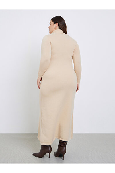 Styli Plus Size Turtle Neck Knit Sweater Maxi Dress