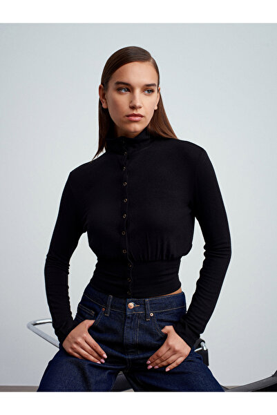 Dilvin 32190 Long Sleeve Snap Top-Black