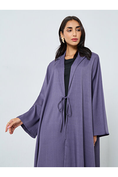 Styli Melange Collar Winter Abaya with Tie-Up Detail