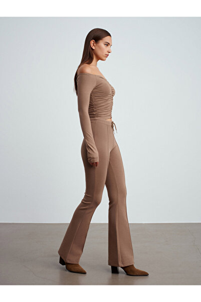 Dilvin 71891 Elastic Waist Flared Tracksuit-Mink