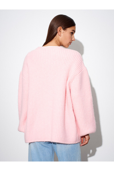 Dilvin 60991 Soft Textured Flowy Knit Cardigan-Pink