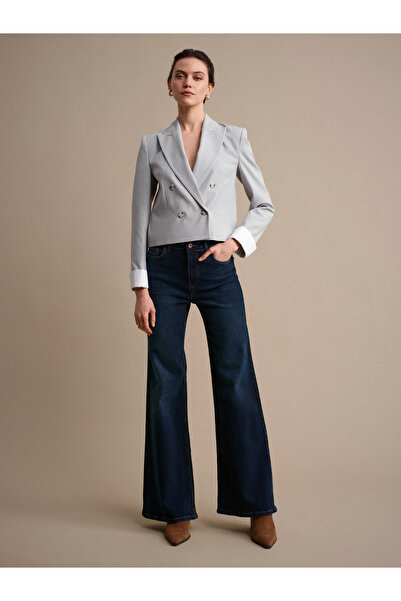 Dilvin 72089 Stretch Fabric Wide Leg Jean-Dark Blue