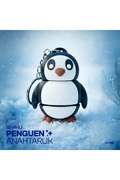 739 ART سلسلة مفاتيح البطريق اللطيفة - طباعة ثلاثية الأبعاد PLA