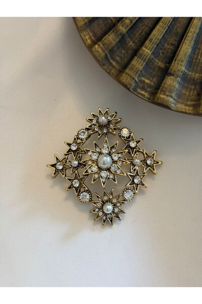 MyladyAccessoriess İnci Detaylı Yıldız Broş (Bronz Kaplama)