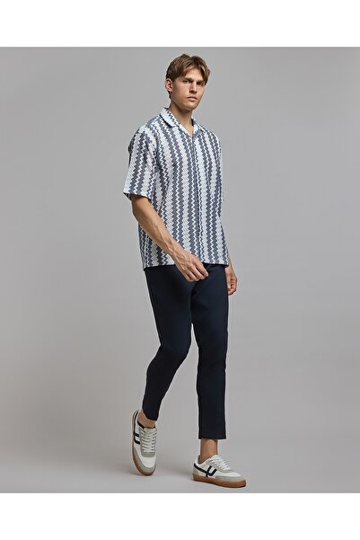 R&B Solid Tapered Fit Trousers with Button Closure