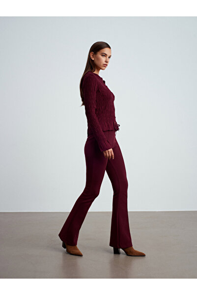 Dilvin 71891 Elastic Waist Flared Tracksuit-Burgundy