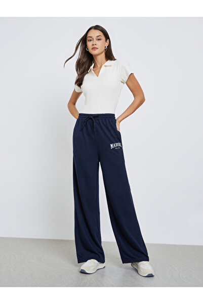 Styli Navy Blue Wide Leg Joggers