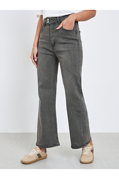 Styli Grey High Rise Acid Wash Flared Jeans