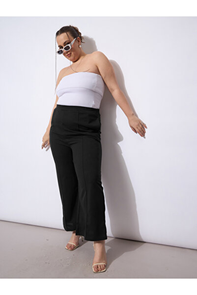Sassafras By Styli Plus Size Black Wide Leg Trousers