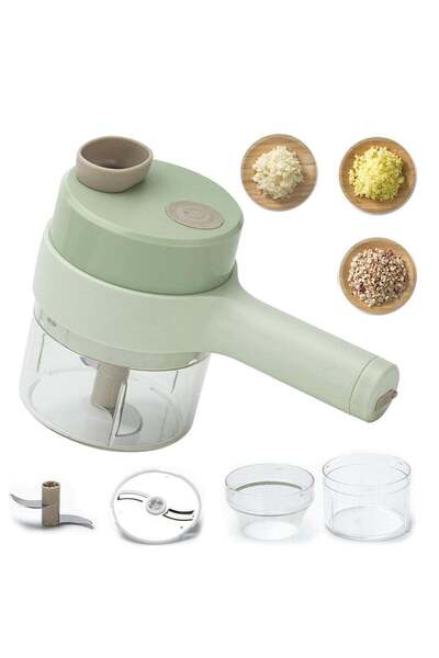 DESIGNNG 4-in-1 Portable Electric Vegetable Cutter Set, Wireless Food Processor for Garlic, Chili, Onion, Cel