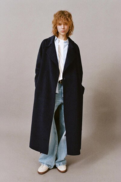 Pull & Bear İnce çizgili kemerli palto